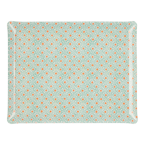 Fabric Tray Large 46X36 - Batik Dots - Aqua/Coral