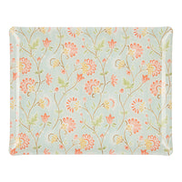 Nina Campbell Fabric Tray Large Indienne/Stripe Aqua/Coral against a white background