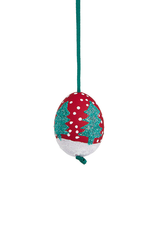 Bauble - Red Tree Oval Egg - 5cm
