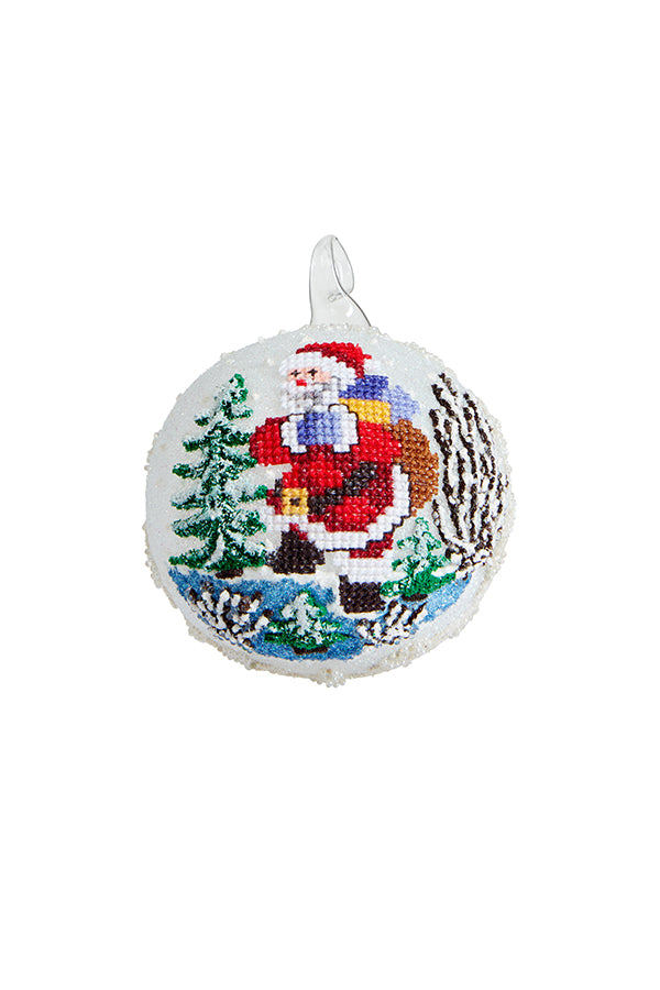 Bauble - Father Christmas Stitched Glitter