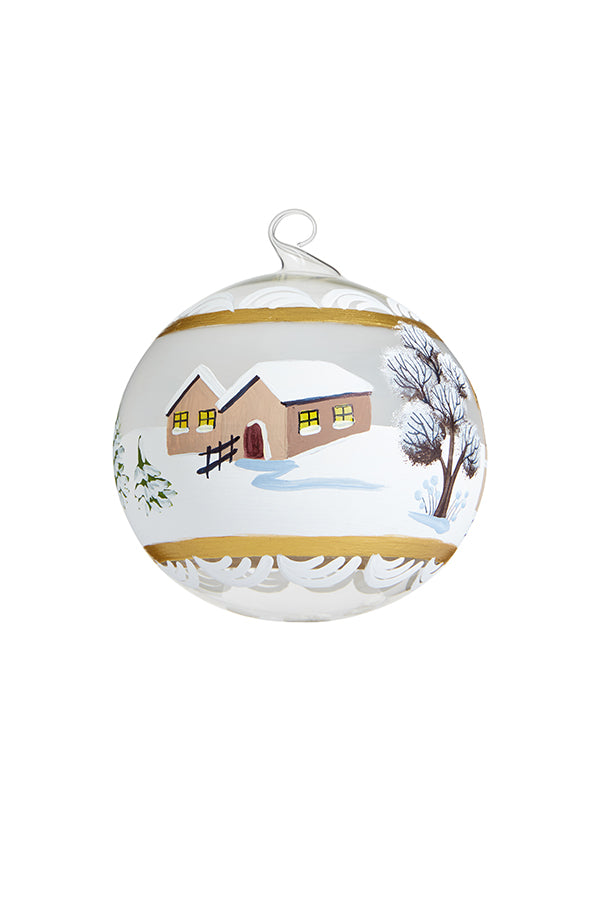 Bauble Snowman Scene White 10cm