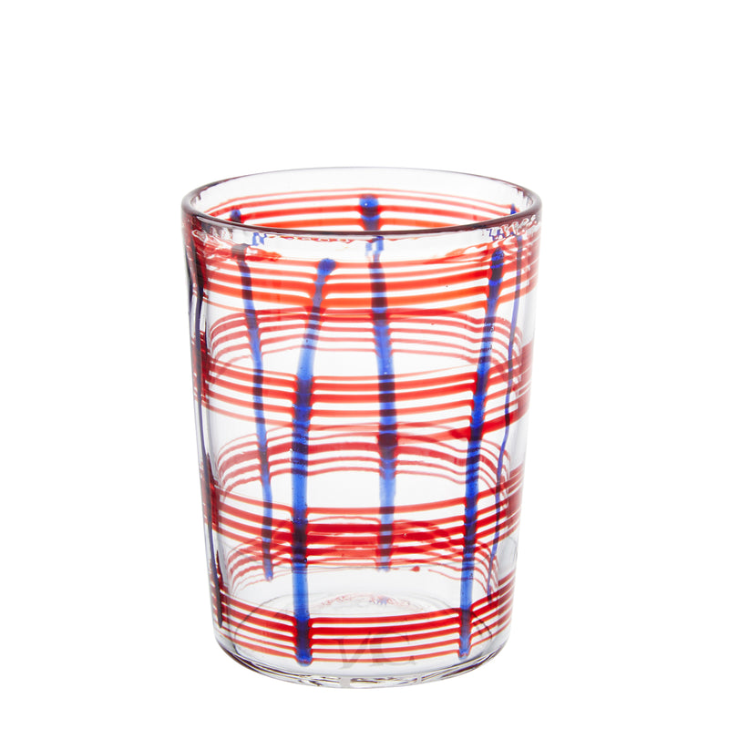 Nina Campbell Small Tumbler Blue/Red Stripes against a white background