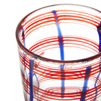 Nina Campbell Small Tumbler Blue/Red Stripes against a white background close up rim