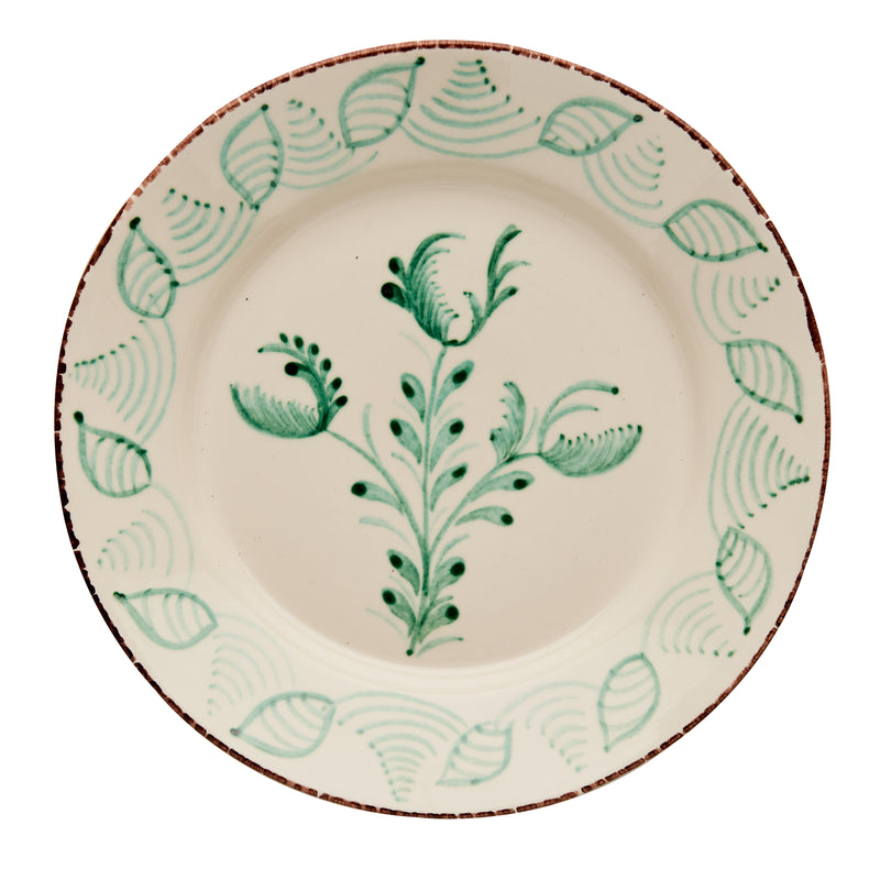 Dinner Plate - Green 3 Flowers/Shell