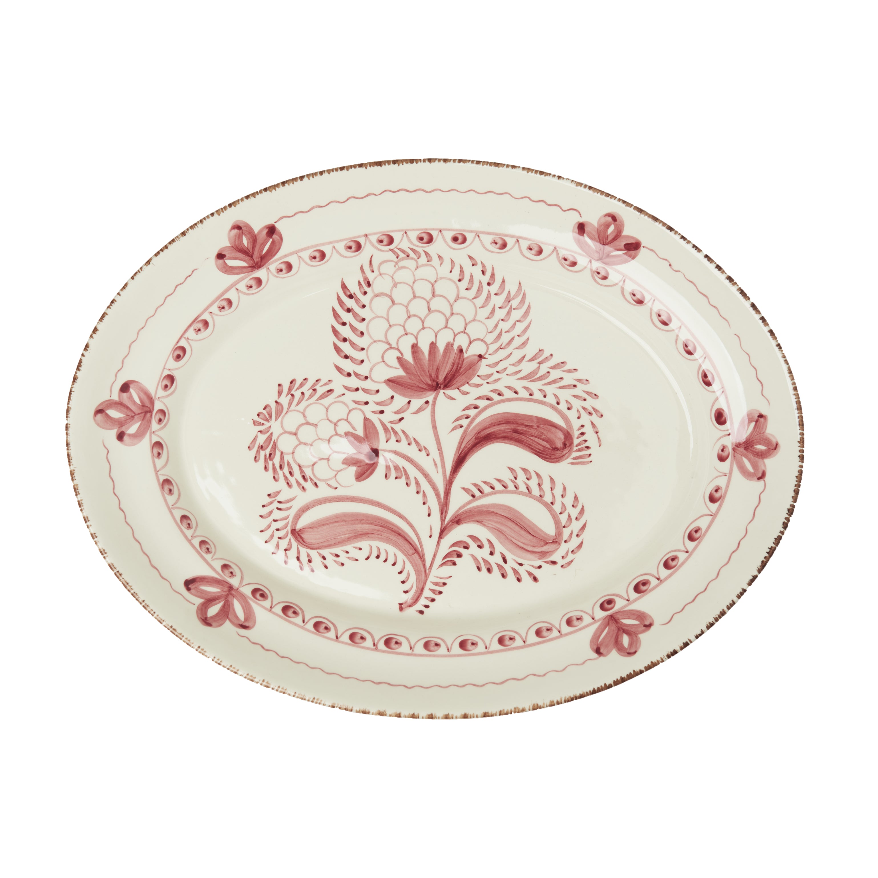 Platter 14" Oval - Pink/White