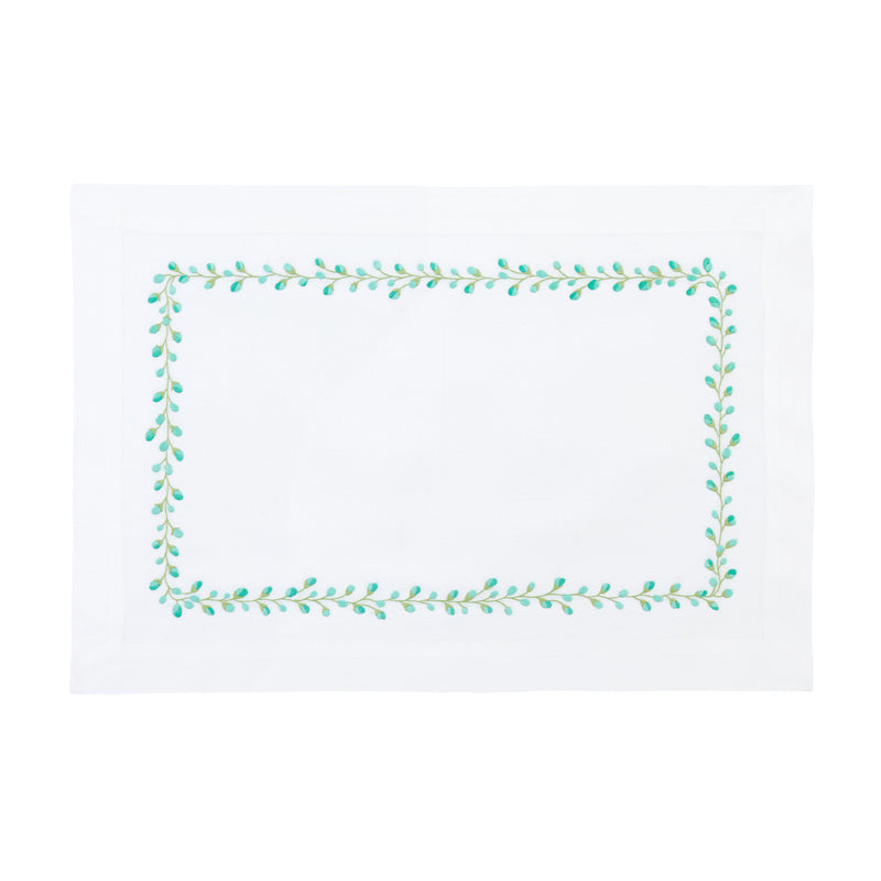 Nina Campbell Bud Placemat Aqua/Green against a white background