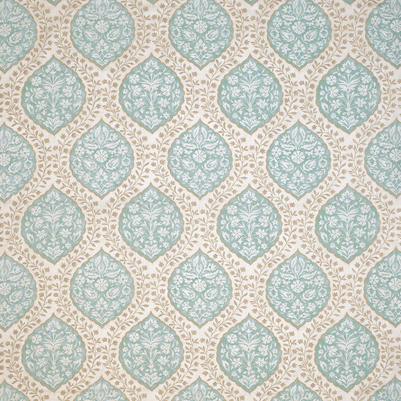 Nina Campbell Fabric - Les Rêves Marguerite Aqua/Taupe NCF4294-01