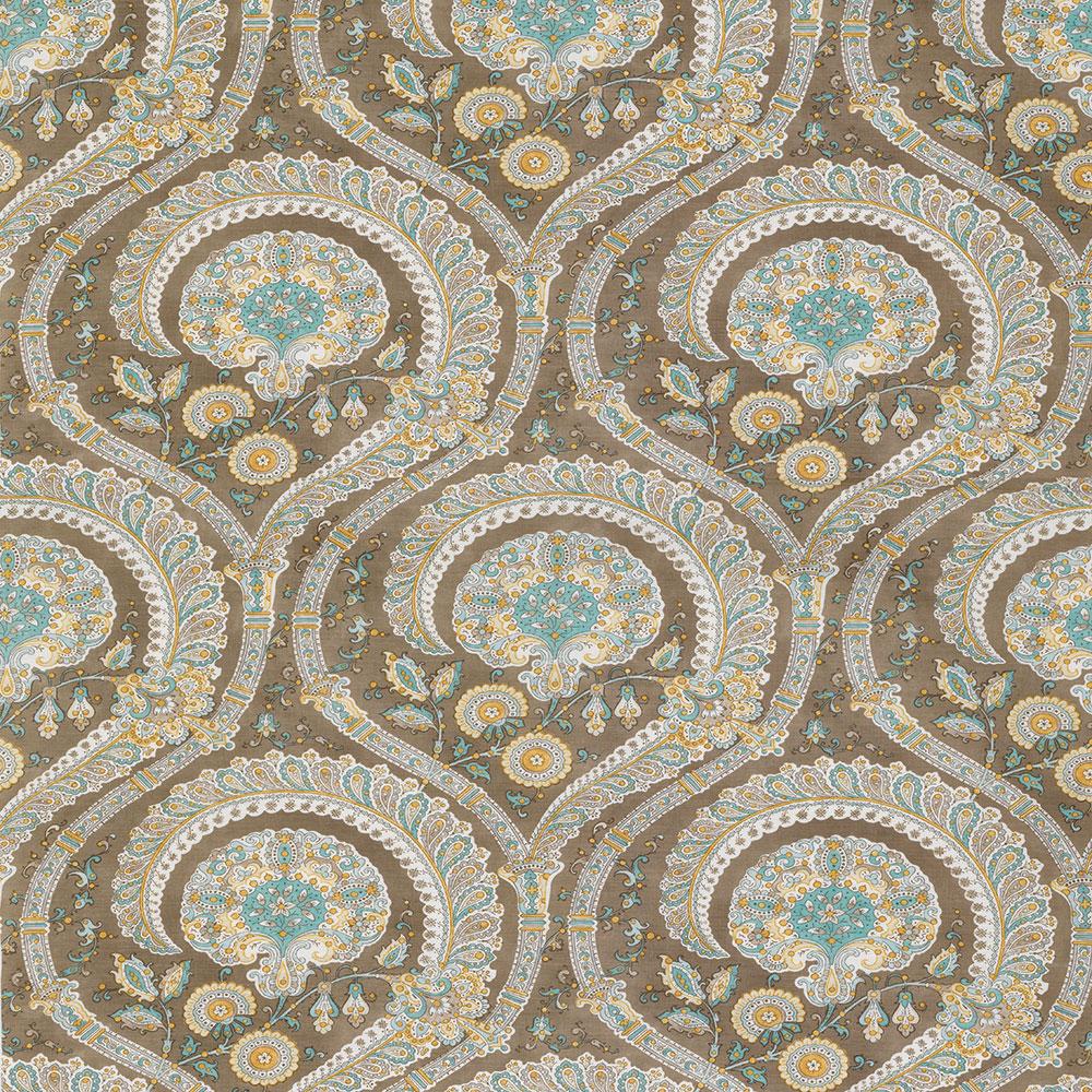 Nina Campbell Fabric - Les Indiennes Taupe/Aqua/Yellow NCF4330-03