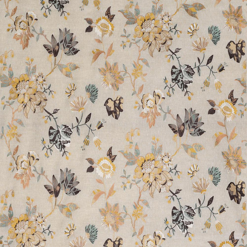 Nina Campbell Fabric - Les Indiennes Nemours Yellow/Aqua NCF4332-02