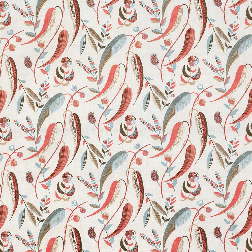 Nina Campbell Fabric - Les Indiennes Colbert Coral/Aqua NCF4334-01