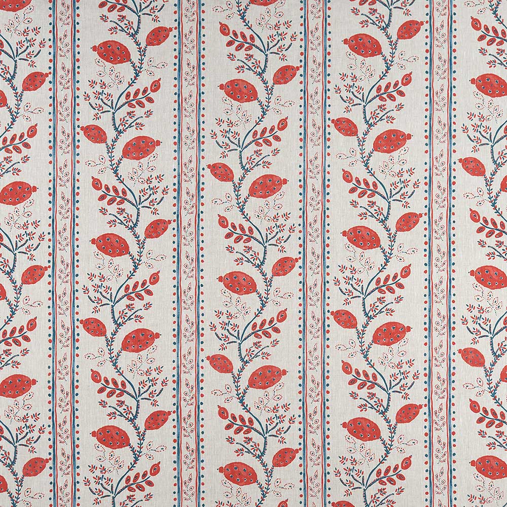Nina Campbell Fabric - Ashdown Pomegranate Trail Red/Blue Fabric - NCF4360-04