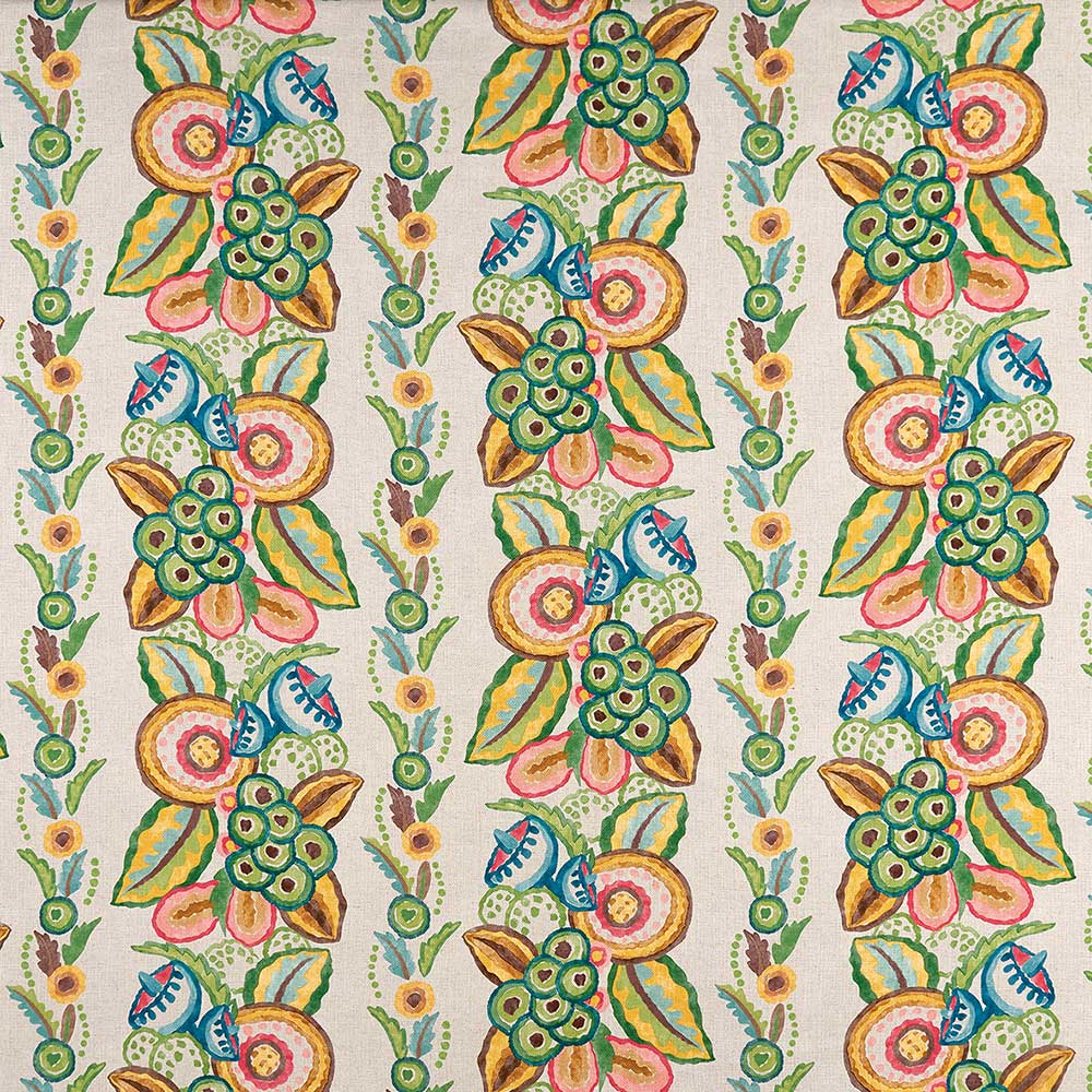Nina Campbell Fabric - Ashdown Stripe Green/Multi Fabric  NCF4363-01