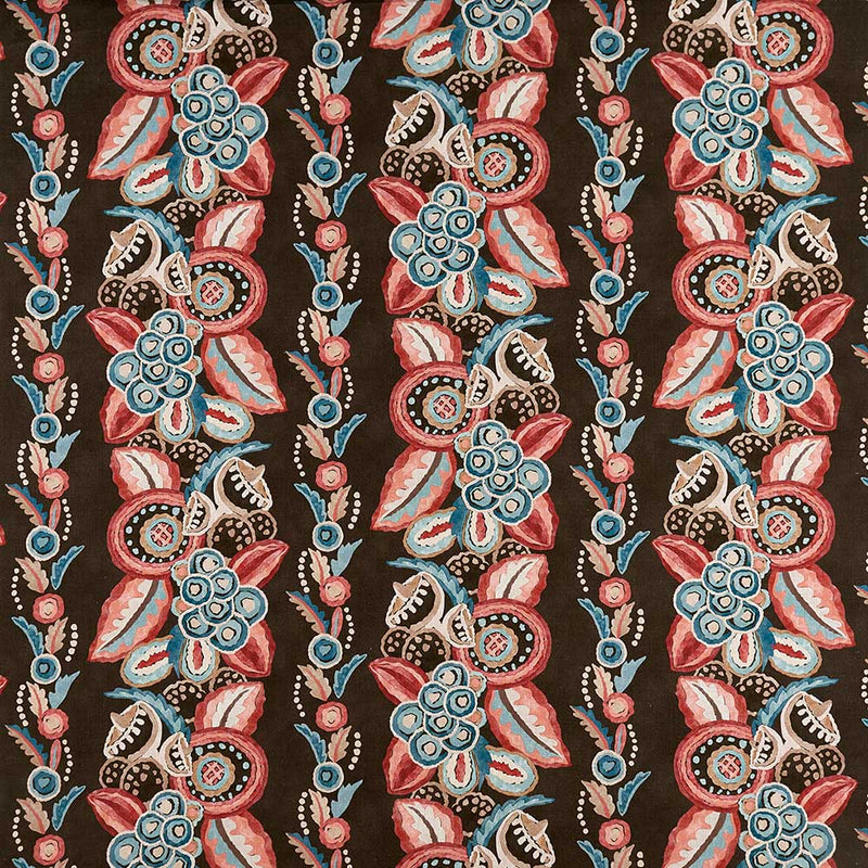 Nina Campbell Fabric - Ashdown Stripe Red/Fresh Blue/Choc Fabric NCF4363-04