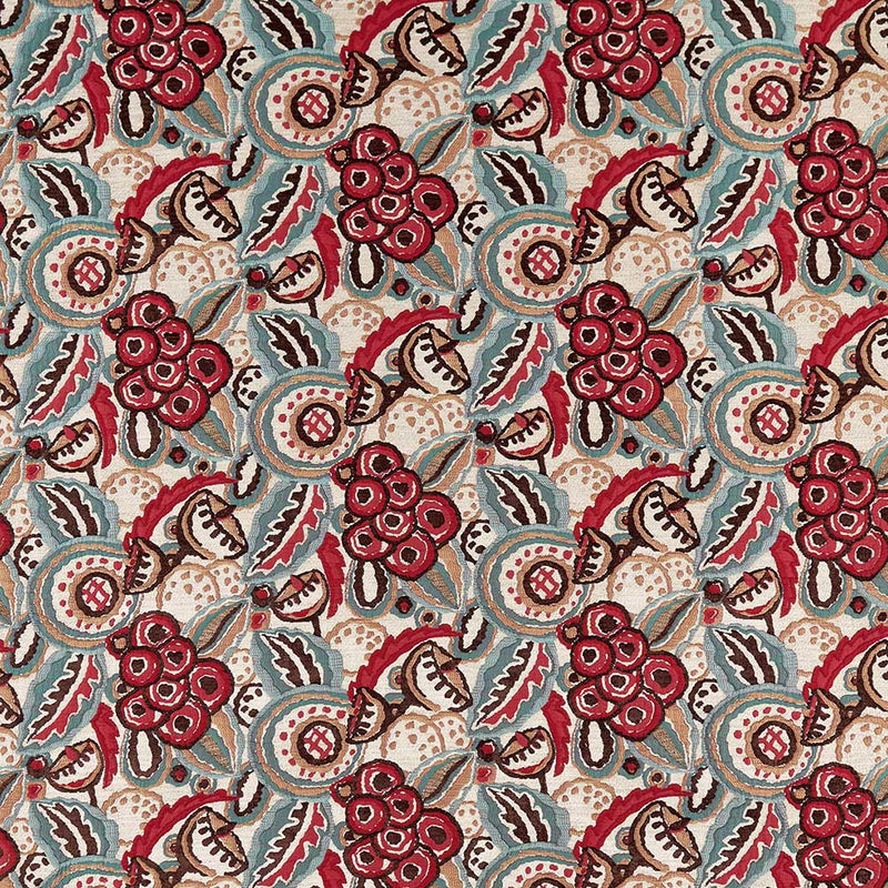 Nina Campbell Fabric - Marchmain Red/Teal NCF4370-01