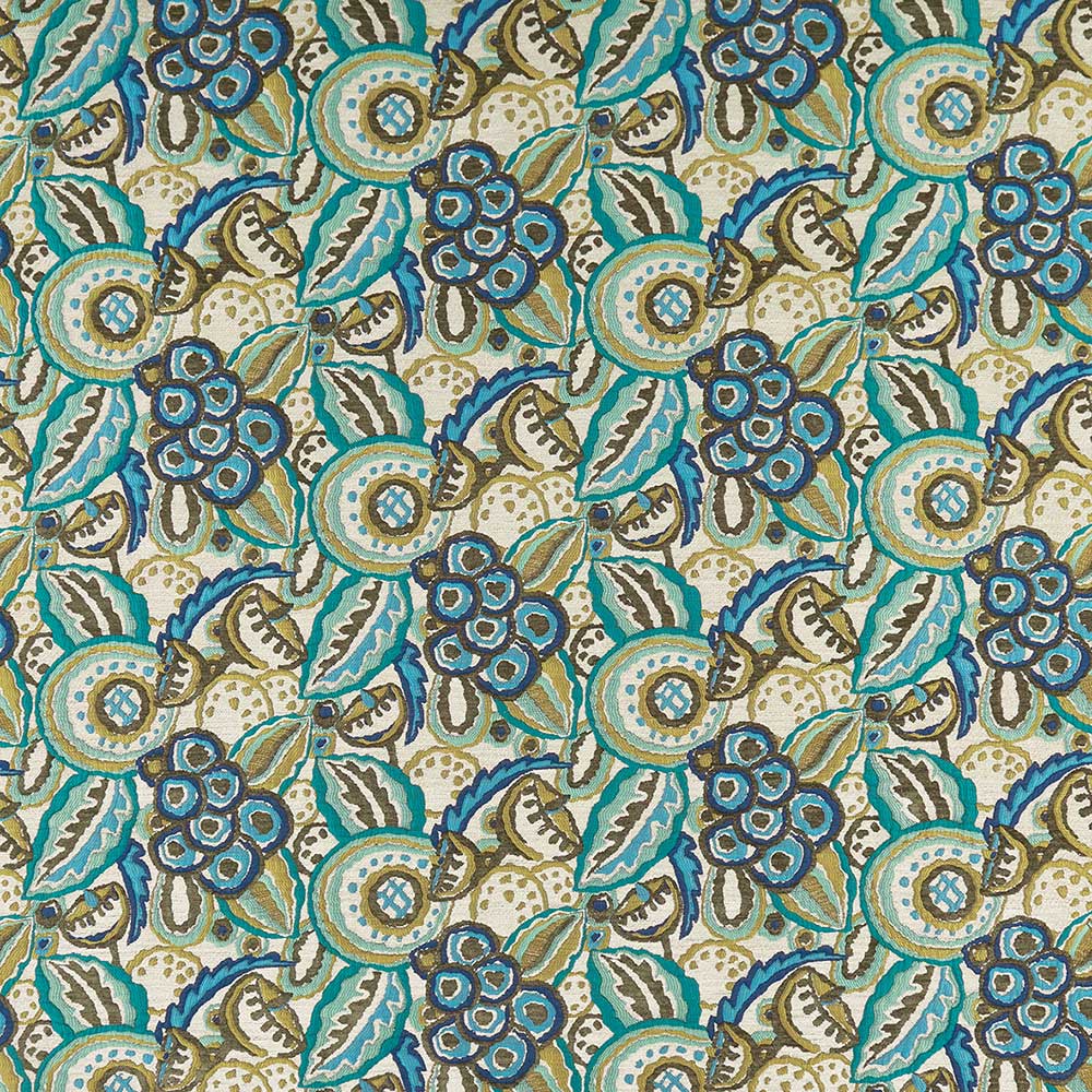 Nina Campbell Fabric - Marchmain Teal/Ochre NCF4370-02