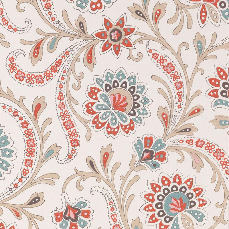 Nina Campbell Wallpaper - Les Indiennes Baville Red/Teal/Taupe NCW4351-01
