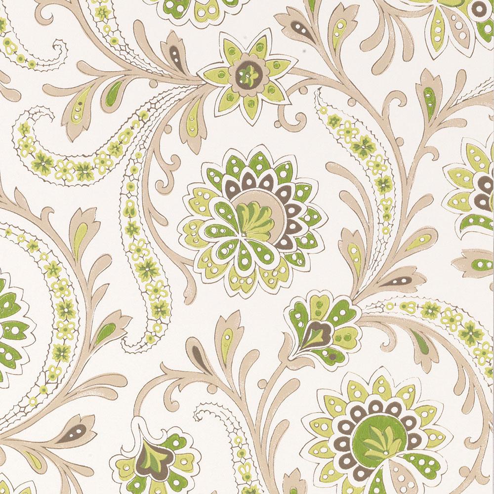 Nina Campbell Wallpaper - Les Indiennes Baville Green/Taupe NCW4351-04
