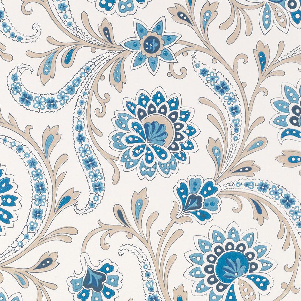 Nina Campbell Wallpaper - Les Indiennes Baville Blue/Taupe NCW4351-05