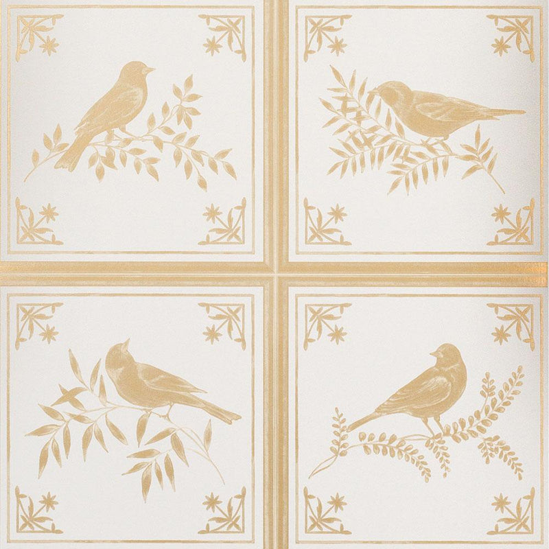 Nina Campbell Wallpaper - Les Indiennes Fortoiseau Ivory/Gold NCW4356-01