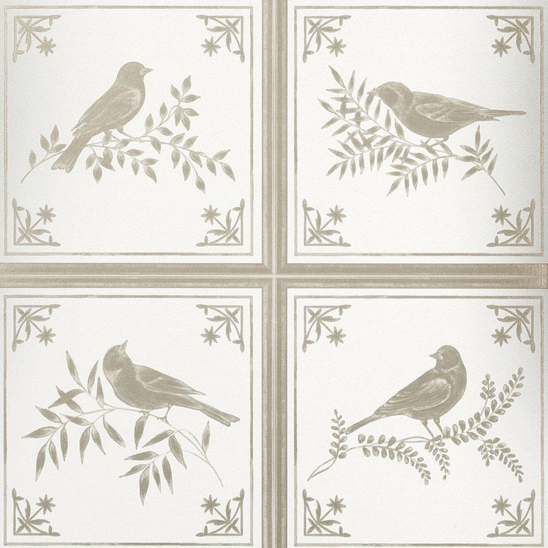 Nina Campbell Wallpaper - Les Indiennes Fortoiseau Ivory/Silver NCW4356-02