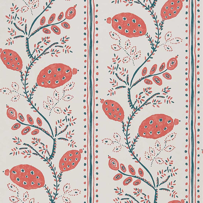 Nina Campbell Wallpaper - Ashdown Pomegranate Trail Red NCW4390-05