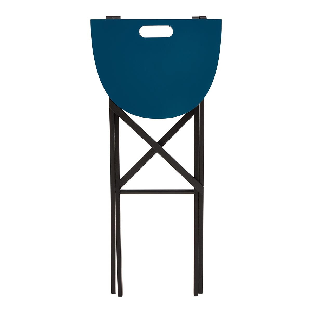 Nina Campbell Oval Folding Table in Blue against a white background