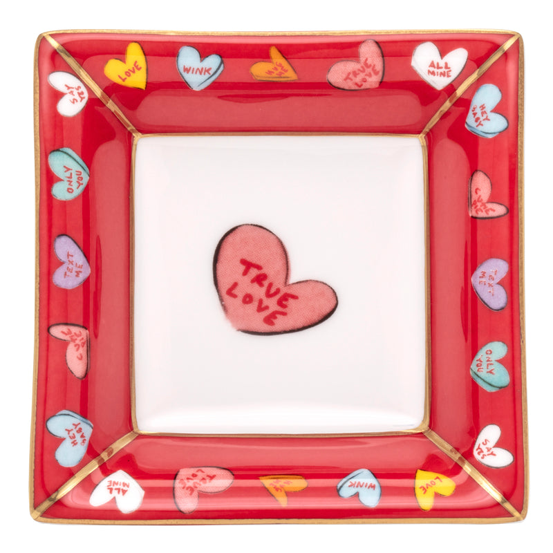 Love Hearts True Love Square Trinket Tray - Red