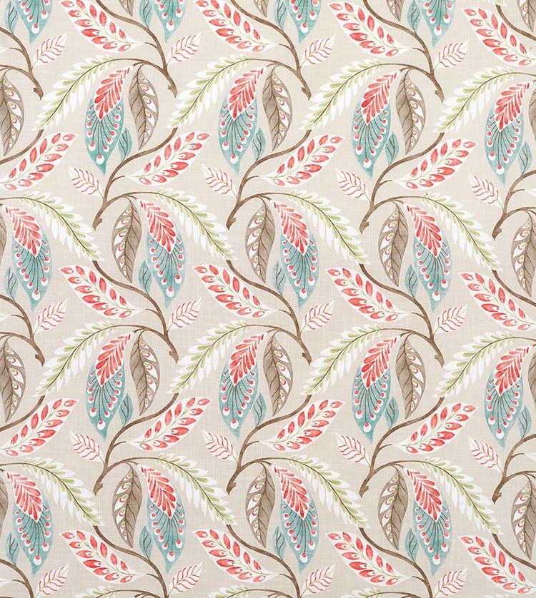 Nina Campbell Fabric - Fontibre Aqua/Coral Red NCF4195-02