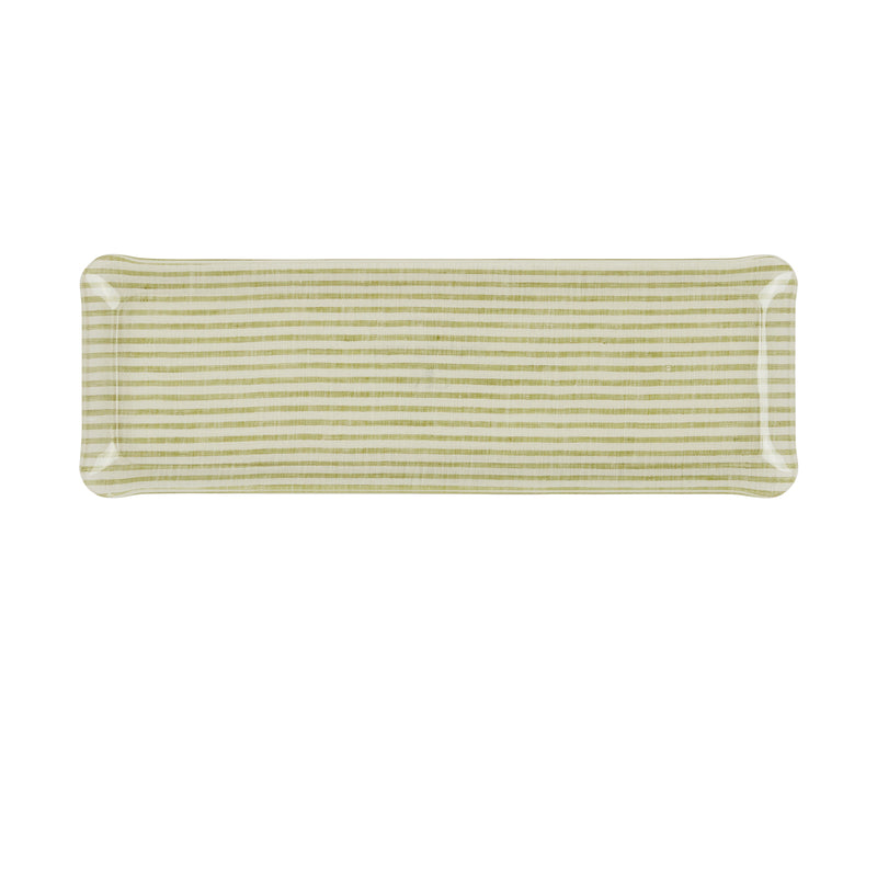 Fabric Tray Oblong 37X13 - Stripe Green + White