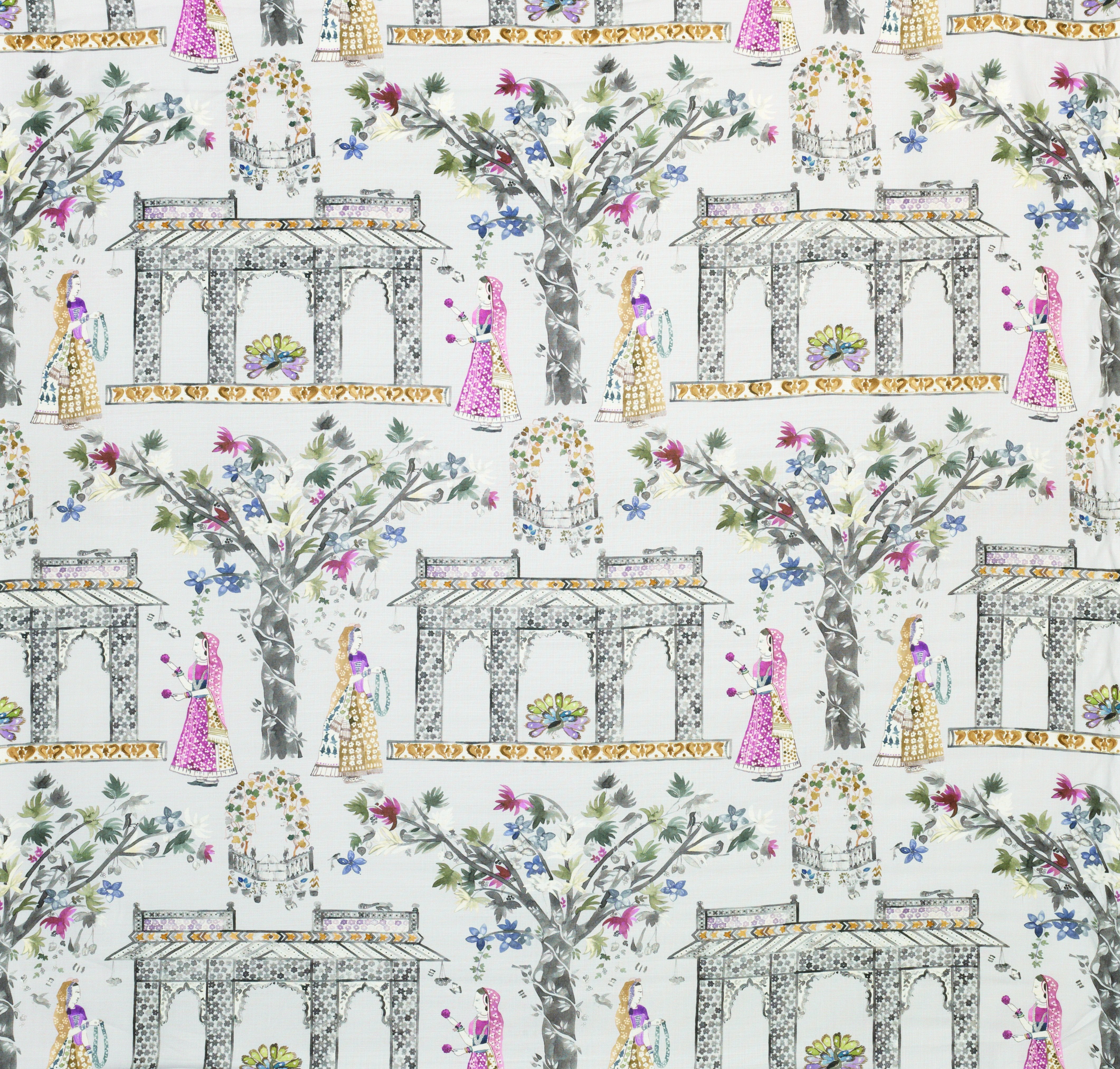 Nina Campbell Fabric - Coromandel Pavilion Garden Charcoal NCF4244-02