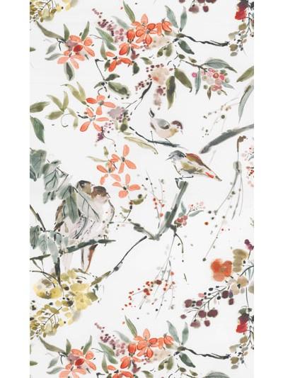 Nina Campbell Fabric - Cathay Penglai Charcoal/Sage/Coral NCF4171-02
