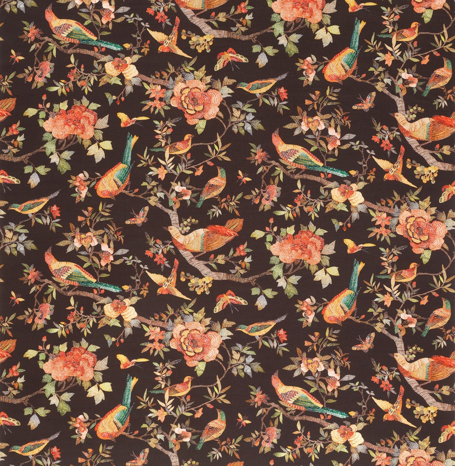 Nina Campbell Fabric - Coromandel Perdana Chocolate/Red NCF4245-05