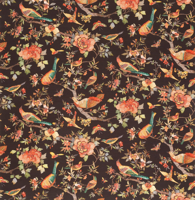 Nina Campbell Fabric - Coromandel Perdana Chocolate/Red NCF4245-05