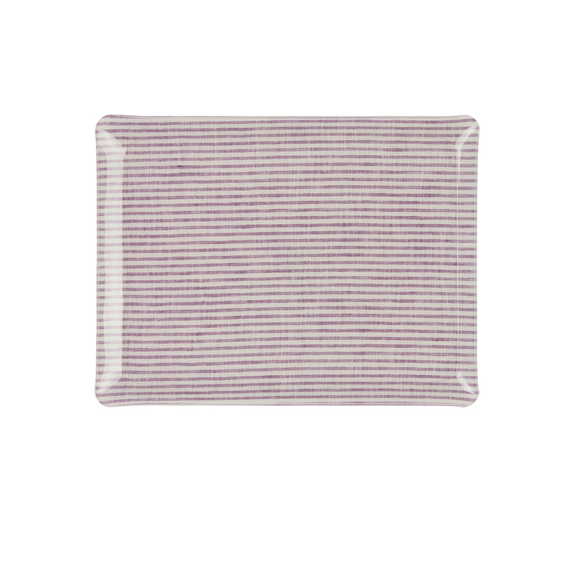 Nina Campbell Fabric Tray Medium Stripe Amethyst and White against a white background